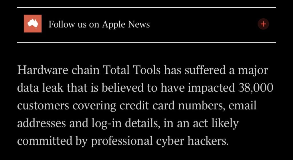 Total Tools Totally messed up - Credit card details stolen for 30k customers